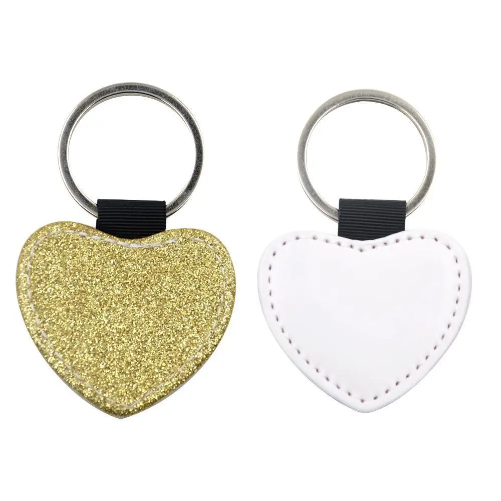 Gold Glitter PU Leather Keychain Heart | Sublimation Blanks