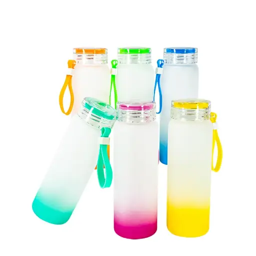 17oz Gradient frosted glass water bottle with portable lid | Sublimation Blanks