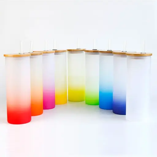 18oz Gradient Frosted Glass Bottle With Bamboo Lid | Sublimation Blanks