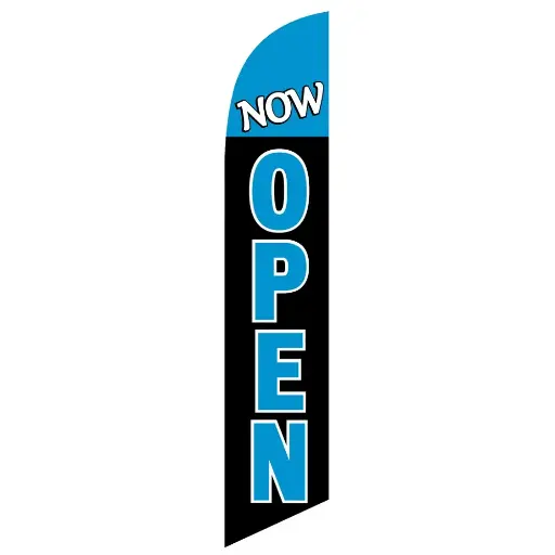 Blue and Black Now Open Banner Flag