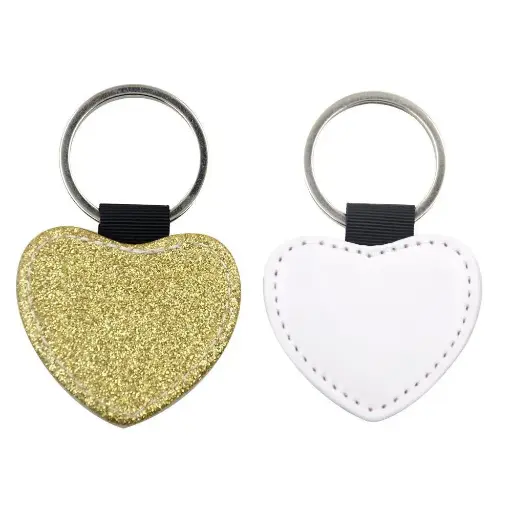 Gold Glitter PU Leather Keychain Heart | Sublimation Blanks