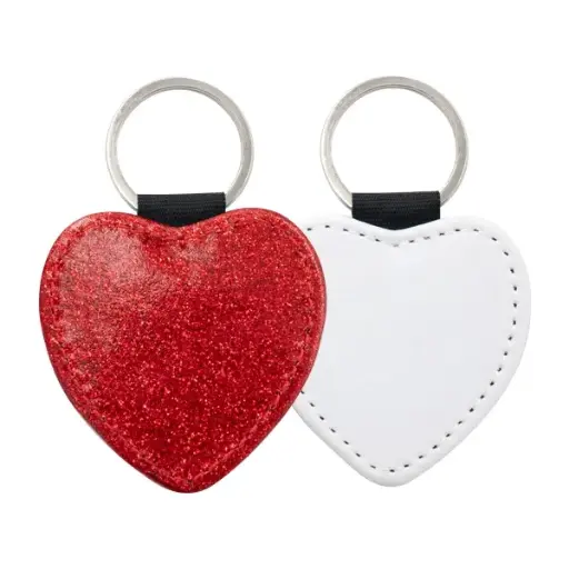 Red Glitter PU Leather Keychain Heart | Sublimation Blanks